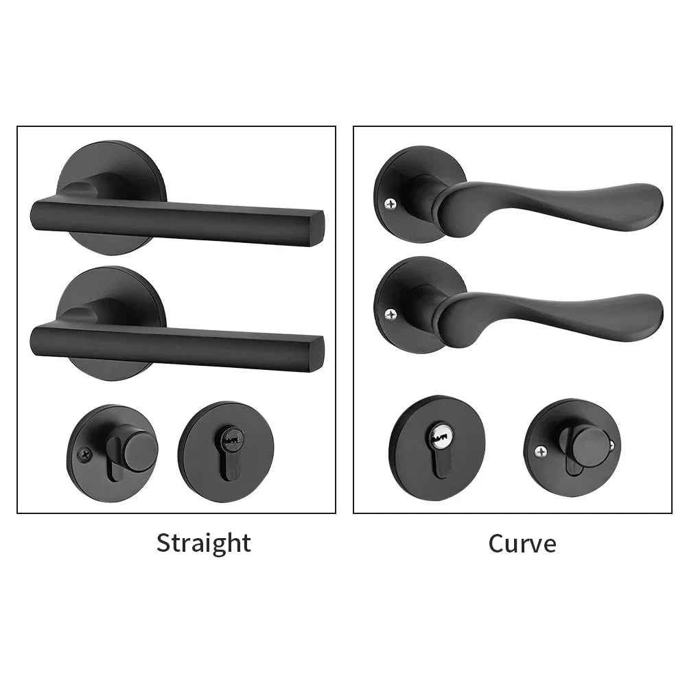 Door Handle Luxury Solid Wood Door Handle Silent Split Lock Modern Interior Door Lever Handle Matte Black Bedroom Bathroom Privacy Lock Minimalist Contemporary Home Hardware Heavy Duty Door Handle Set