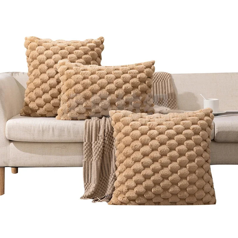 Pillowcase 3D Soft Plush Throw Pillow Cover 1PC Decorative Cushion Cover Luxury Textured Bubble Pillowcase Cozy Fluffy Sofa Cushion Cover Modern Home Decor Square Plush Pillow Cover for Couch