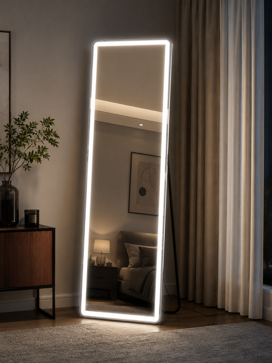 Full Length Mirror Modern LED Full Body Mirror Large Standing Floor Mirror with Lights Leaning Dressing Mirror for Bedroom Living Room Home Decor