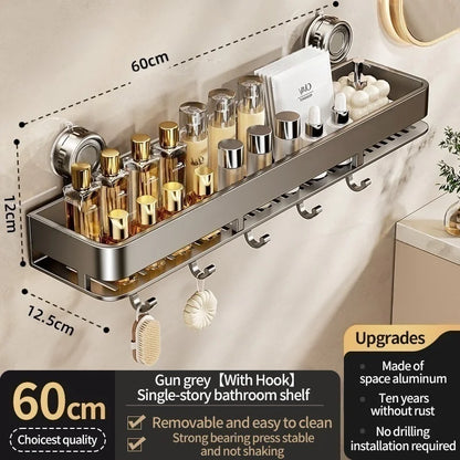 Shower Caddy Suction Cup Bathroom Organizer No Drilling Required Bathroom Shelf Wall Mounted Storage Rack Rustproof Shower Shelf Bathroom Accessories Shampoo Holder Soap Storage Kitchen Organizer Space Saving