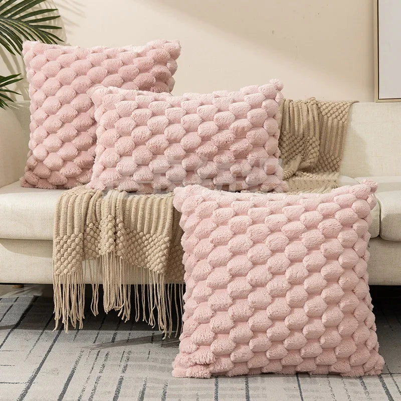 Pillowcase 3D Soft Plush Throw Pillow Cover 1PC Decorative Cushion Cover Luxury Textured Bubble Pillowcase Cozy Fluffy Sofa Cushion Cover Modern Home Decor Square Plush Pillow Cover for Couch