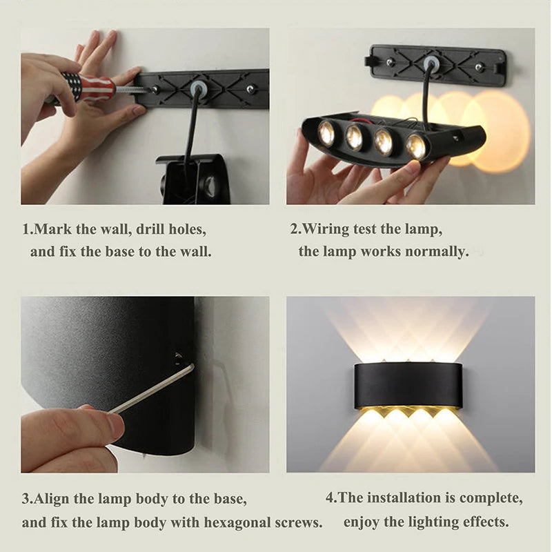 Wall Lamp Modern LED Outdoor Wall Lamp Luxury Waterproof Exterior Wall Sconce Up Down Light Contemporary Outdoor Lighting Fixture Black Aluminum Porch Light Patio Garden Villa Entryway Facade Balcony Wall Mounted Lamp