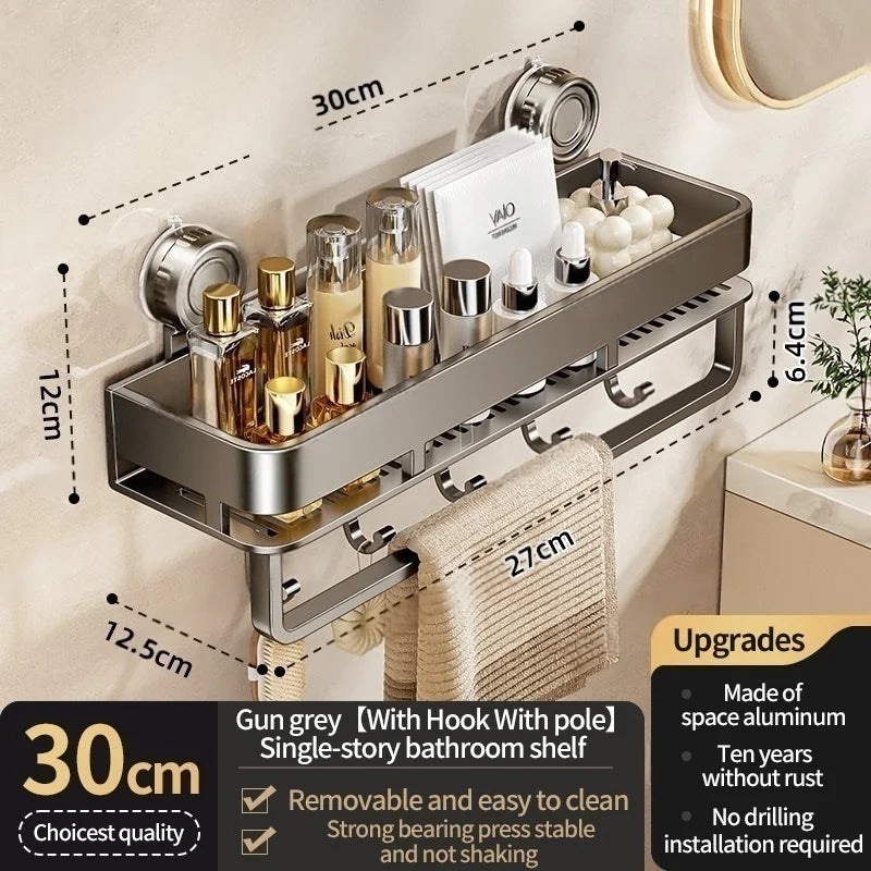 Shower Caddy Suction Cup Bathroom Organizer No Drilling Required Bathroom Shelf Wall Mounted Storage Rack Rustproof Shower Shelf Bathroom Accessories Shampoo Holder Soap Storage Kitchen Organizer Space Saving
