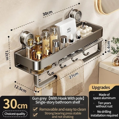Shower Caddy Suction Cup Bathroom Organizer No Drilling Required Bathroom Shelf Wall Mounted Storage Rack Rustproof Shower Shelf Bathroom Accessories Shampoo Holder Soap Storage Kitchen Organizer Space Saving
