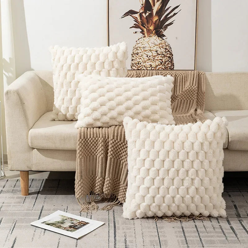 Pillowcase 3D Soft Plush Throw Pillow Cover 1PC Decorative Cushion Cover Luxury Textured Bubble Pillowcase Cozy Fluffy Sofa Cushion Cover Modern Home Decor Square Plush Pillow Cover for Couch