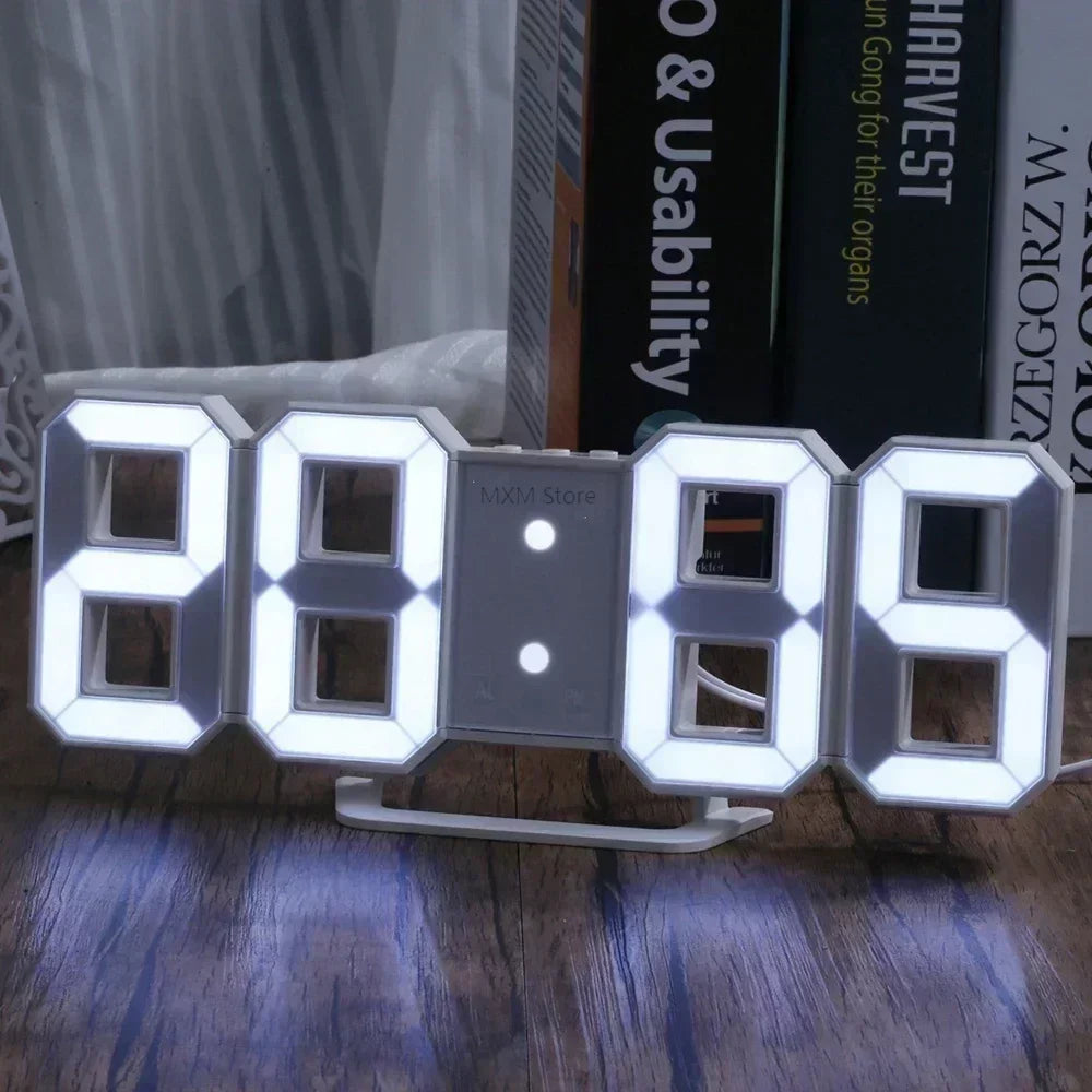 Digital Wall Clock 3D LED Modern Minimalist Large Display Clock USB Powered Silent Desk Clock with Night Light for Bedroom Living Room Office Home