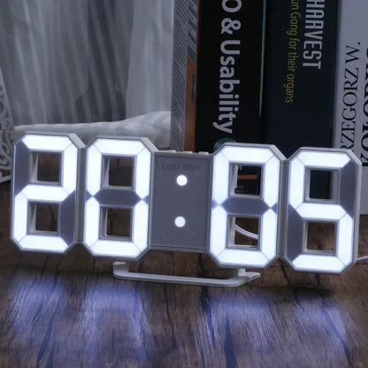 Digital Wall Clock 3D LED Modern Minimalist Large Display Clock USB Powered Silent Desk Clock with Night Light for Bedroom Living Room Office Home