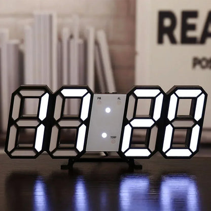 Digital Wall Clock 3D LED Modern Minimalist Large Display Clock USB Powered Silent Desk Clock with Night Light for Bedroom Living Room Office Home