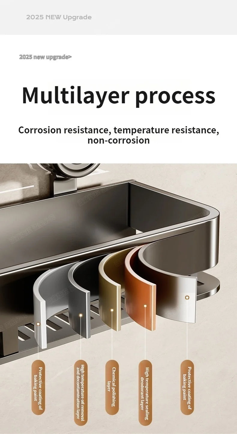 Shower Caddy Suction Cup Bathroom Organizer No Drilling Required Bathroom Shelf Wall Mounted Storage Rack Rustproof Shower Shelf Bathroom Accessories Shampoo Holder Soap Storage Kitchen Organizer Space Saving