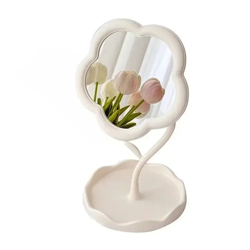 Vanity Mirror Decorative Mirror Flower Shape Tabletop Makeup Mirror with Tray Cute Desktop Mirror for Bedroom Bathroom Vanity Desk Home Decor