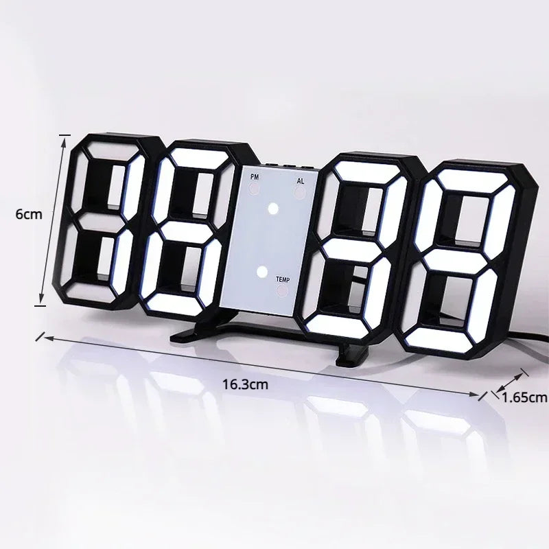 Digital Wall Clock 3D LED Modern Minimalist Large Display Clock USB Powered Silent Desk Clock with Night Light for Bedroom Living Room Office Home