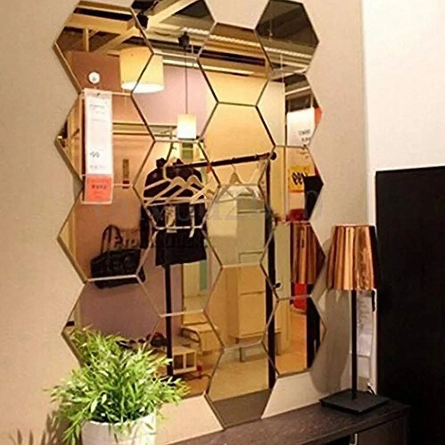 Luxury Decorative Mirror Hexagonal 6PCS Wall Stickers Modern Hexagon Mirror Tiles DIY Wall Decor for Living Room Bedroom Bathroom