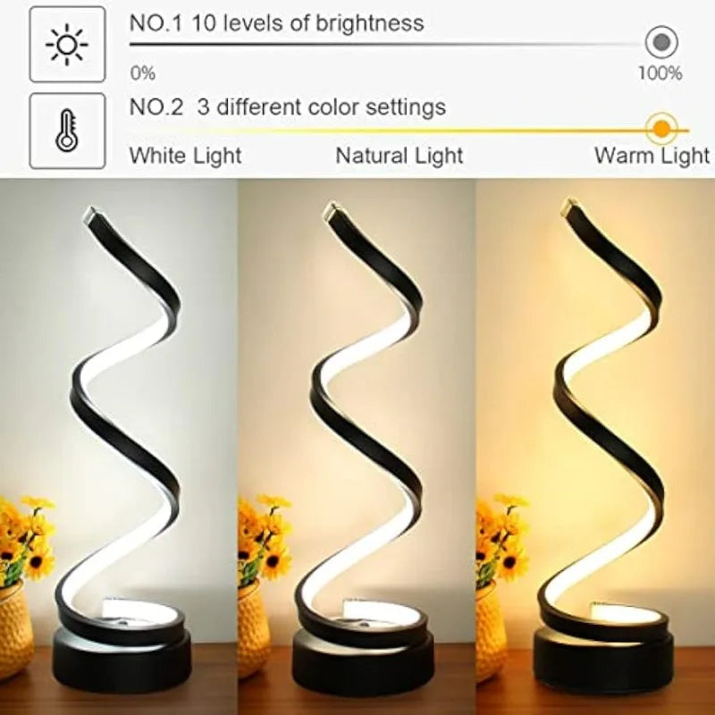Luxury Modern Spiral LED Bedside Lamp, Designer Desk Table Lamp, Contemporary Decorative Nightstand Light, Minimalist Ambient Lighting, Elegant Bedroom Lamp, USB LED Night Light, Artistic Twisted Lamp for Bedroom Living Room Office Home Decor