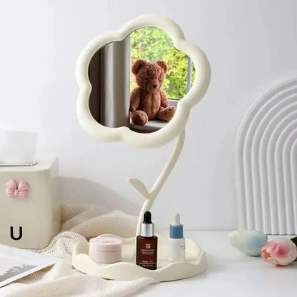 Vanity Mirror Decorative Mirror Flower Shape Tabletop Makeup Mirror with Tray Cute Desktop Mirror for Bedroom Bathroom Vanity Desk Home Decor