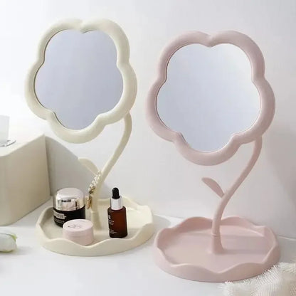 Vanity Mirror Decorative Mirror Flower Shape Tabletop Makeup Mirror with Tray Cute Desktop Mirror for Bedroom Bathroom Vanity Desk Home Decor