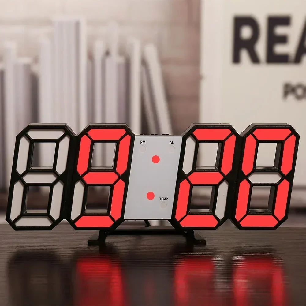 Digital Wall Clock 3D LED Modern Minimalist Large Display Clock USB Powered Silent Desk Clock with Night Light for Bedroom Living Room Office Home