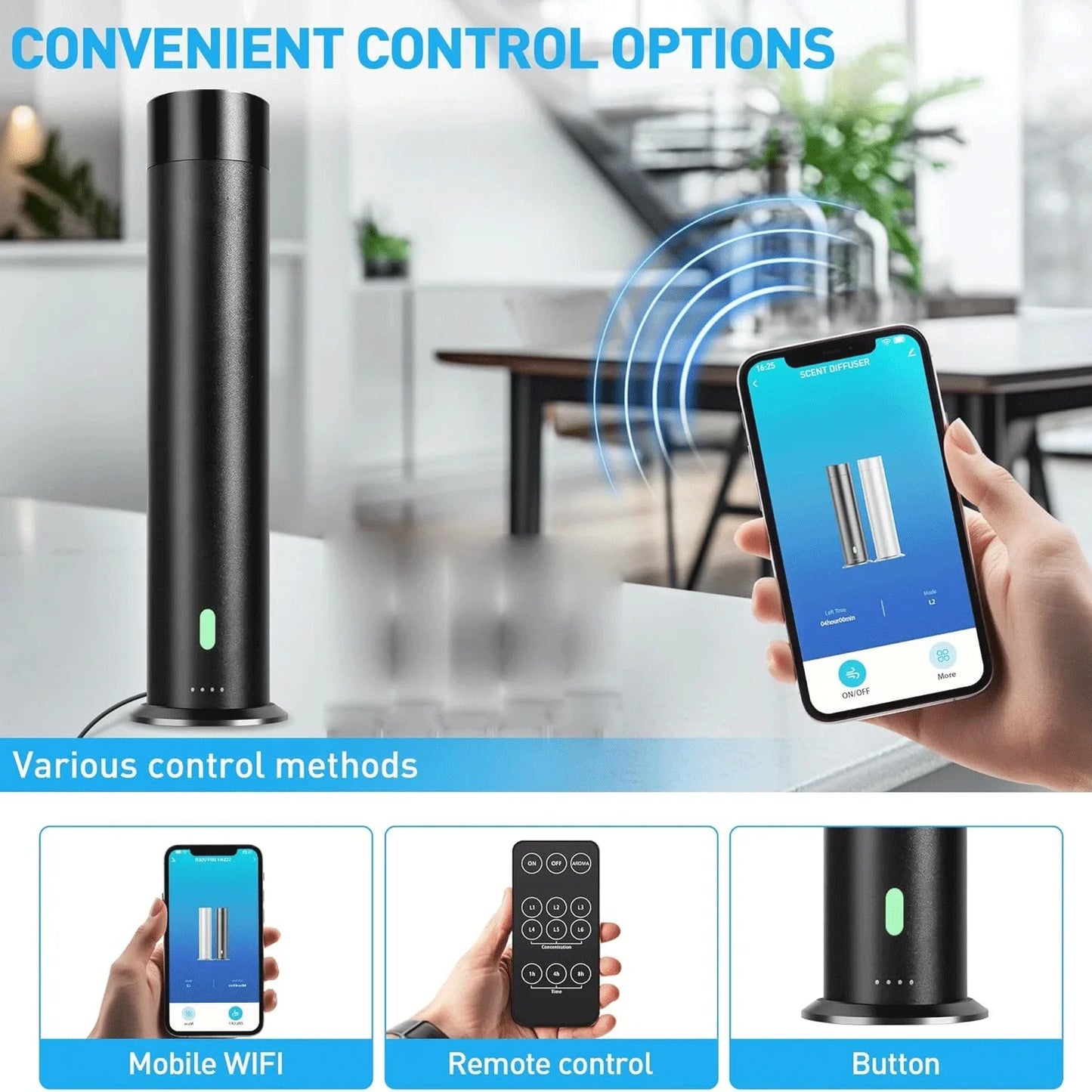 Luxury Diffuser Smart, Essential Oil Aroma Diffuser, Hotel Collection Scent Diffuser, WiFi & Remote Control Aromatherapy Diffuser, Premium Home Fragrance Machine, Modern Ultrasonic Diffuser, Bedroom Living Room Air Humidifier