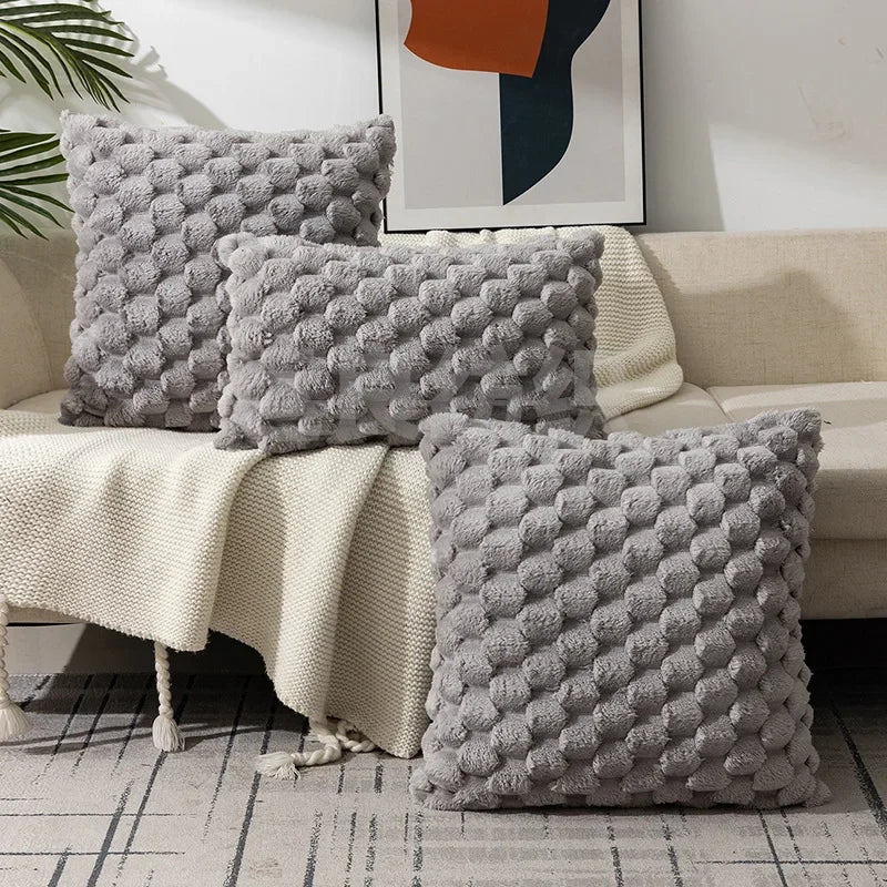 Pillowcase 3D Soft Plush Throw Pillow Cover 1PC Decorative Cushion Cover Luxury Textured Bubble Pillowcase Cozy Fluffy Sofa Cushion Cover Modern Home Decor Square Plush Pillow Cover for Couch