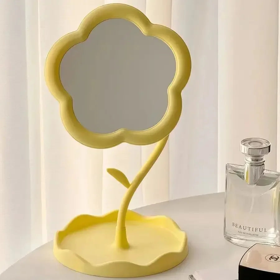 Vanity Mirror Decorative Mirror Flower Shape Tabletop Makeup Mirror with Tray Cute Desktop Mirror for Bedroom Bathroom Vanity Desk Home Decor