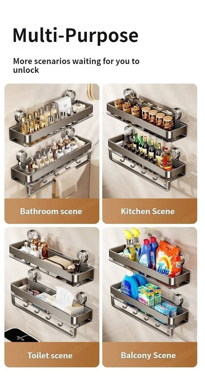 Shower Caddy Suction Cup Bathroom Organizer No Drilling Required Bathroom Shelf Wall Mounted Storage Rack Rustproof Shower Shelf Bathroom Accessories Shampoo Holder Soap Storage Kitchen Organizer Space Saving