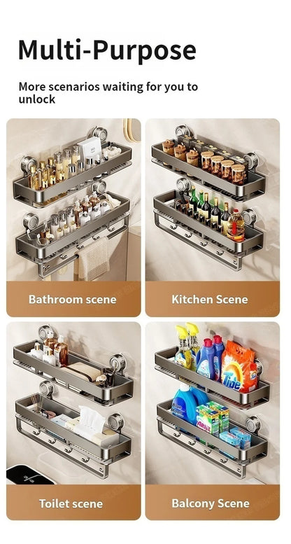 Shower Caddy Suction Cup Bathroom Organizer No Drilling Required Bathroom Shelf Wall Mounted Storage Rack Rustproof Shower Shelf Bathroom Accessories Shampoo Holder Soap Storage Kitchen Organizer Space Saving