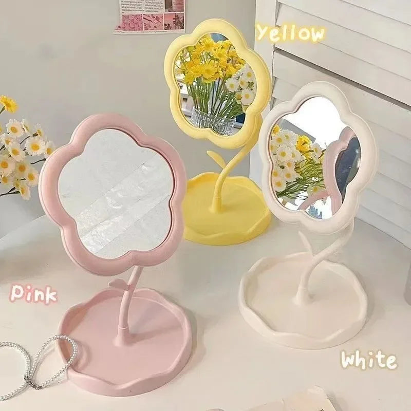 Vanity Mirror Decorative Mirror Flower Shape Tabletop Makeup Mirror with Tray Cute Desktop Mirror for Bedroom Bathroom Vanity Desk Home Decor