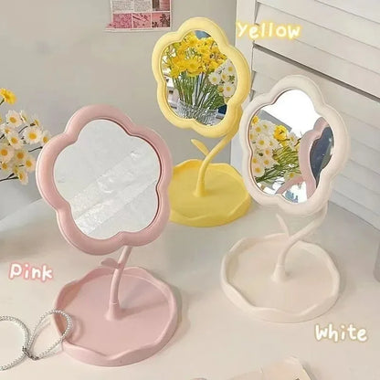 Vanity Mirror Decorative Mirror Flower Shape Tabletop Makeup Mirror with Tray Cute Desktop Mirror for Bedroom Bathroom Vanity Desk Home Decor