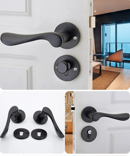 Door Handle Luxury Solid Wood Door Handle Silent Split Lock Modern Interior Door Lever Handle Matte Black Bedroom Bathroom Privacy Lock Minimalist Contemporary Home Hardware Heavy Duty Door Handle Set