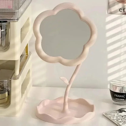 Vanity Mirror Decorative Mirror Flower Shape Tabletop Makeup Mirror with Tray Cute Desktop Mirror for Bedroom Bathroom Vanity Desk Home Decor