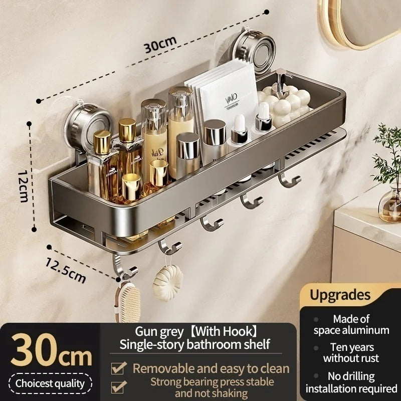 Shower Caddy Suction Cup Bathroom Organizer No Drilling Required Bathroom Shelf Wall Mounted Storage Rack Rustproof Shower Shelf Bathroom Accessories Shampoo Holder Soap Storage Kitchen Organizer Space Saving