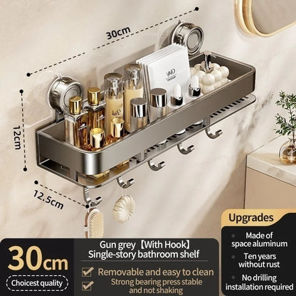 Shower Caddy Suction Cup Bathroom Organizer No Drilling Required Bathroom Shelf Wall Mounted Storage Rack Rustproof Shower Shelf Bathroom Accessories Shampoo Holder Soap Storage Kitchen Organizer Space Saving