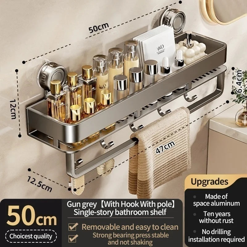 Shower Caddy Suction Cup Bathroom Organizer No Drilling Required Bathroom Shelf Wall Mounted Storage Rack Rustproof Shower Shelf Bathroom Accessories Shampoo Holder Soap Storage Kitchen Organizer Space Saving