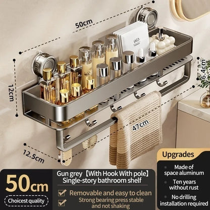 Shower Caddy Suction Cup Bathroom Organizer No Drilling Required Bathroom Shelf Wall Mounted Storage Rack Rustproof Shower Shelf Bathroom Accessories Shampoo Holder Soap Storage Kitchen Organizer Space Saving