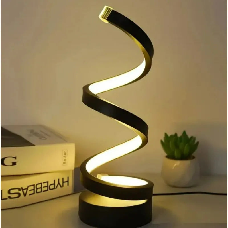 Luxury Modern Spiral LED Bedside Lamp, Designer Desk Table Lamp, Contemporary Decorative Nightstand Light, Minimalist Ambient Lighting, Elegant Bedroom Lamp, USB LED Night Light, Artistic Twisted Lamp for Bedroom Living Room Office Home Decor