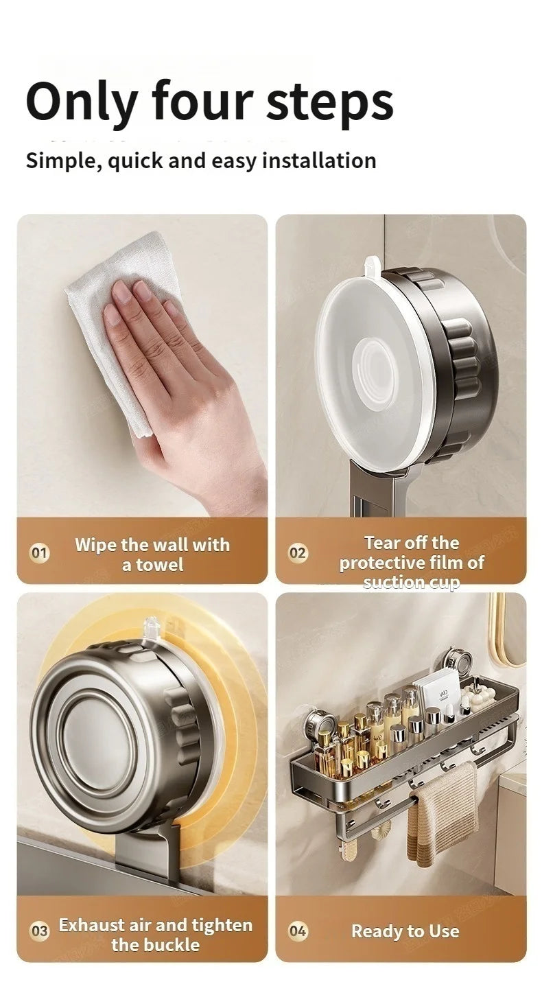 Shower Caddy Suction Cup Bathroom Organizer No Drilling Required Bathroom Shelf Wall Mounted Storage Rack Rustproof Shower Shelf Bathroom Accessories Shampoo Holder Soap Storage Kitchen Organizer Space Saving