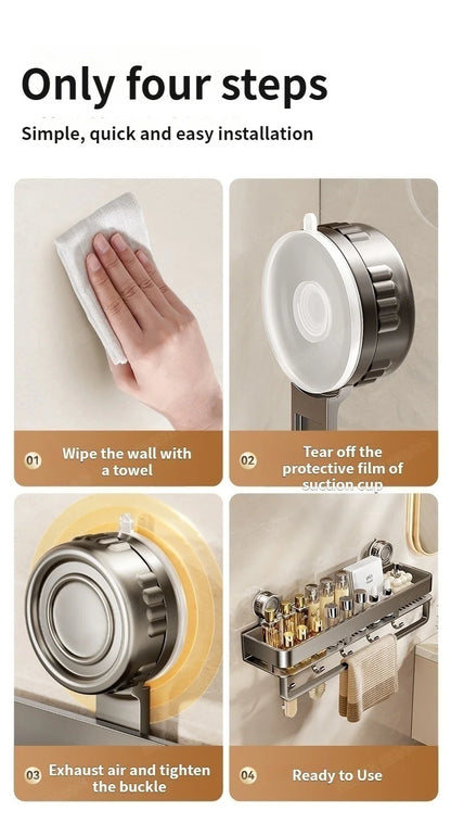Shower Caddy Suction Cup Bathroom Organizer No Drilling Required Bathroom Shelf Wall Mounted Storage Rack Rustproof Shower Shelf Bathroom Accessories Shampoo Holder Soap Storage Kitchen Organizer Space Saving