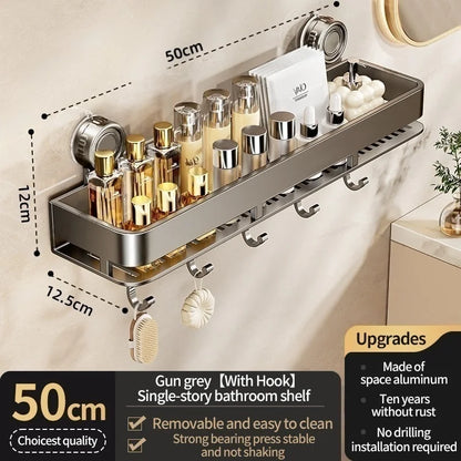 Shower Caddy Suction Cup Bathroom Organizer No Drilling Required Bathroom Shelf Wall Mounted Storage Rack Rustproof Shower Shelf Bathroom Accessories Shampoo Holder Soap Storage Kitchen Organizer Space Saving
