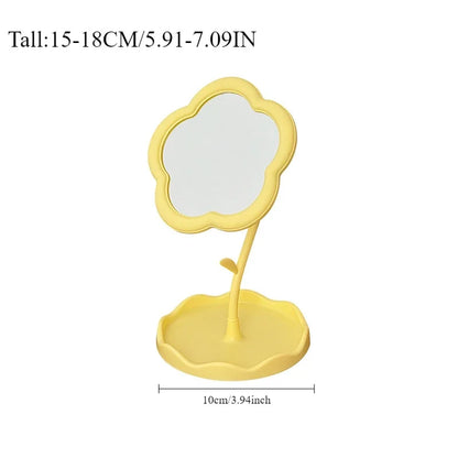 Vanity Mirror Decorative Mirror Flower Shape Tabletop Makeup Mirror with Tray Cute Desktop Mirror for Bedroom Bathroom Vanity Desk Home Decor