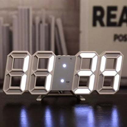 Digital Wall Clock 3D LED Modern Minimalist Large Display Clock USB Powered Silent Desk Clock with Night Light for Bedroom Living Room Office Home