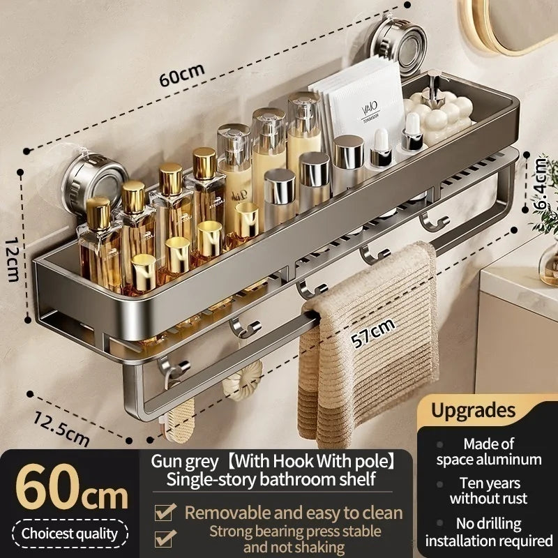 Shower Caddy Suction Cup Bathroom Organizer No Drilling Required Bathroom Shelf Wall Mounted Storage Rack Rustproof Shower Shelf Bathroom Accessories Shampoo Holder Soap Storage Kitchen Organizer Space Saving