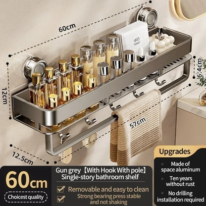 Shower Caddy Suction Cup Bathroom Organizer No Drilling Required Bathroom Shelf Wall Mounted Storage Rack Rustproof Shower Shelf Bathroom Accessories Shampoo Holder Soap Storage Kitchen Organizer Space Saving
