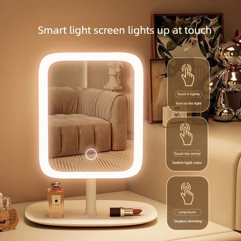 Vanity Makeup Mirror LED Lighted Decorative Mirror Tabletop Makeup Mirror with Touch Control for Bedroom Bathroom Dressing Table Home Decor