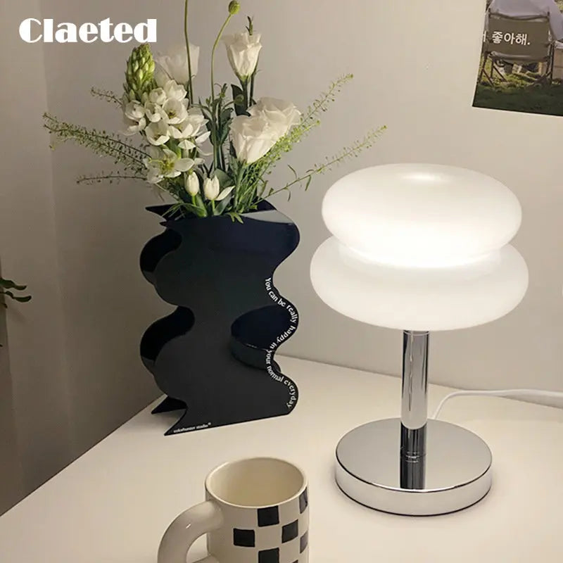 Table Lamp Bedside Lamp Luxury Macaron Modern LED Night Light Hotel Bedroom Decor Designer Glass Mushroom Lamp Nordic Minimalist Bedside Table Light Living Room Reading Lamp Ambient Lighting Contemporary