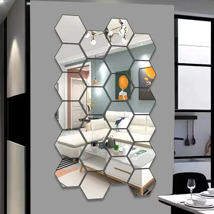 Luxury Decorative Mirror Hexagonal 6PCS Wall Stickers Modern Hexagon Mirror Tiles DIY Wall Decor for Living Room Bedroom Bathroom