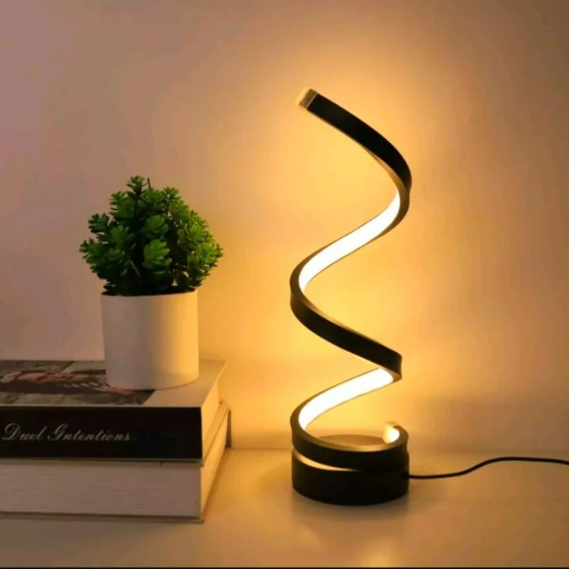 Luxury Modern Spiral LED Bedside Lamp, Designer Desk Table Lamp, Contemporary Decorative Nightstand Light, Minimalist Ambient Lighting, Elegant Bedroom Lamp, USB LED Night Light, Artistic Twisted Lamp for Bedroom Living Room Office Home Decor