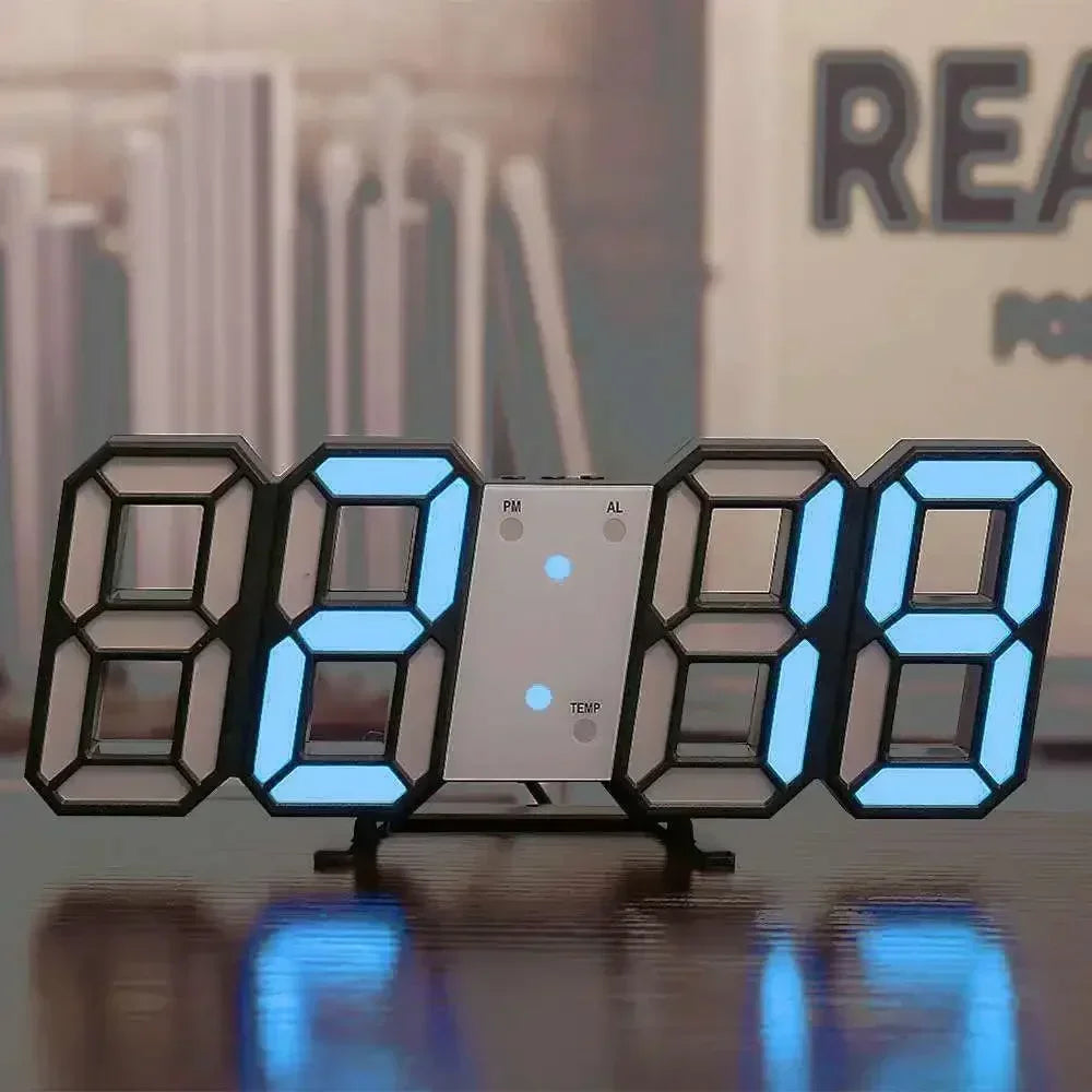 Digital Wall Clock 3D LED Modern Minimalist Large Display Clock USB Powered Silent Desk Clock with Night Light for Bedroom Living Room Office Home