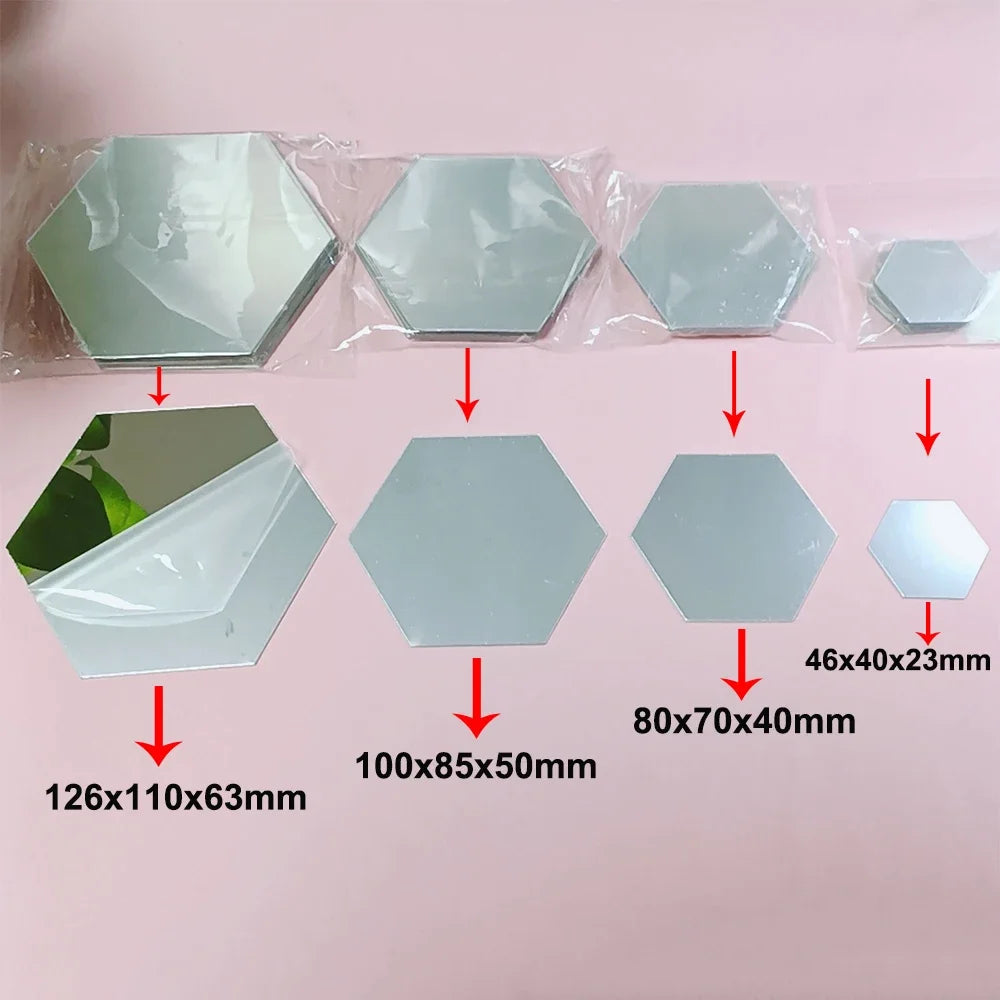 Luxury Decorative Mirror Hexagonal 6PCS Wall Stickers Modern Hexagon Mirror Tiles DIY Wall Decor for Living Room Bedroom Bathroom