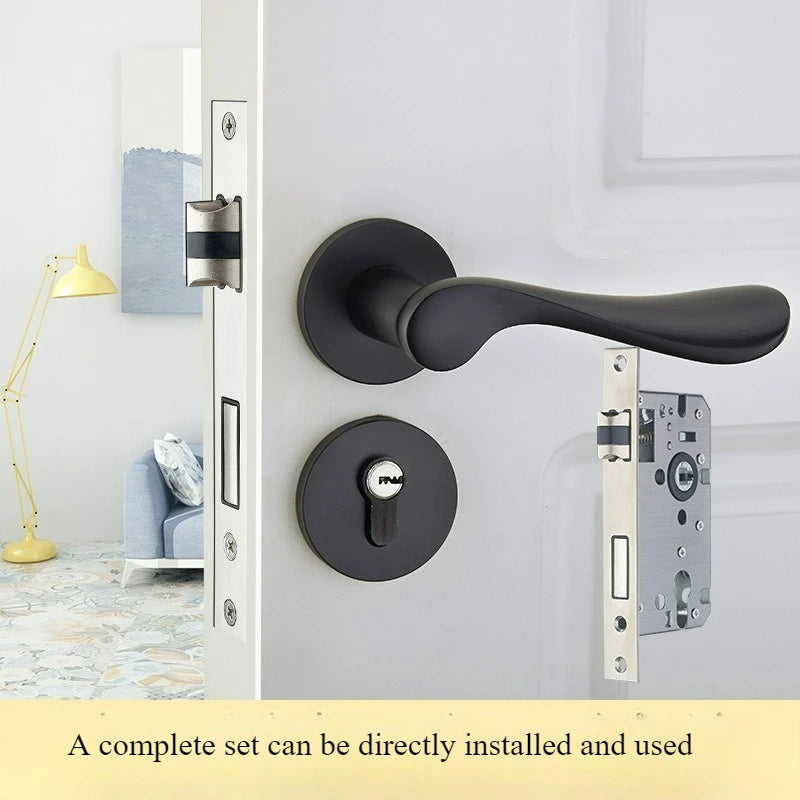 Door Handle Luxury Solid Wood Door Handle Silent Split Lock Modern Interior Door Lever Handle Matte Black Bedroom Bathroom Privacy Lock Minimalist Contemporary Home Hardware Heavy Duty Door Handle Set