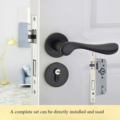 Door Handle Luxury Solid Wood Door Handle Silent Split Lock Modern Interior Door Lever Handle Matte Black Bedroom Bathroom Privacy Lock Minimalist Contemporary Home Hardware Heavy Duty Door Handle Set