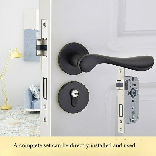 Door Handle Luxury Solid Wood Door Handle Silent Split Lock Modern Interior Door Lever Handle Matte Black Bedroom Bathroom Privacy Lock Minimalist Contemporary Home Hardware Heavy Duty Door Handle Set